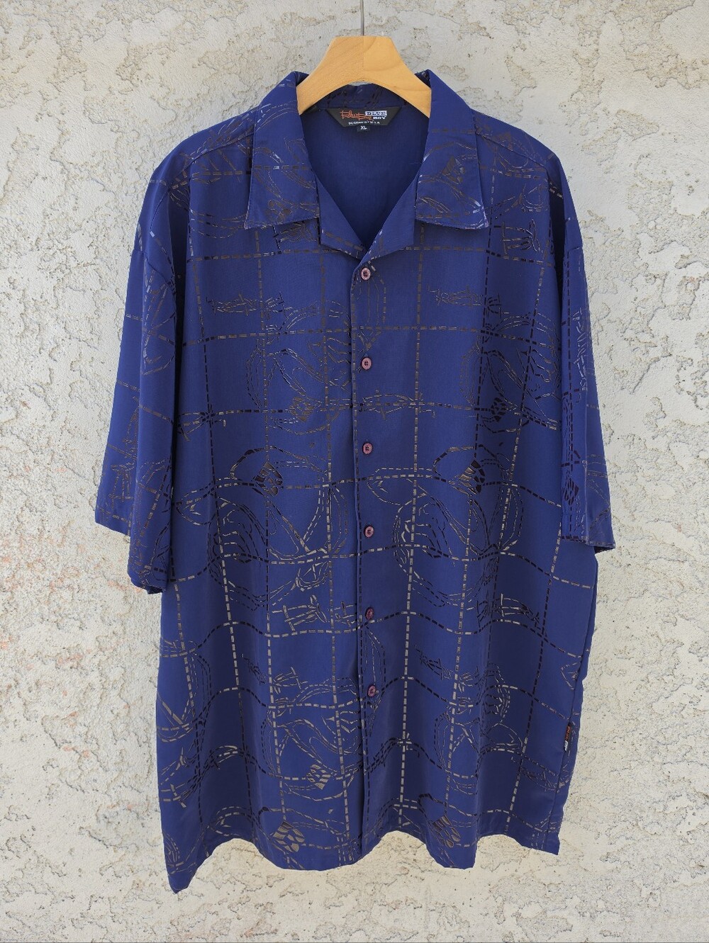 Vtg Y2K Blue Boy Graffiti Character Button Up Shirt XL Hip Hop Streetwear